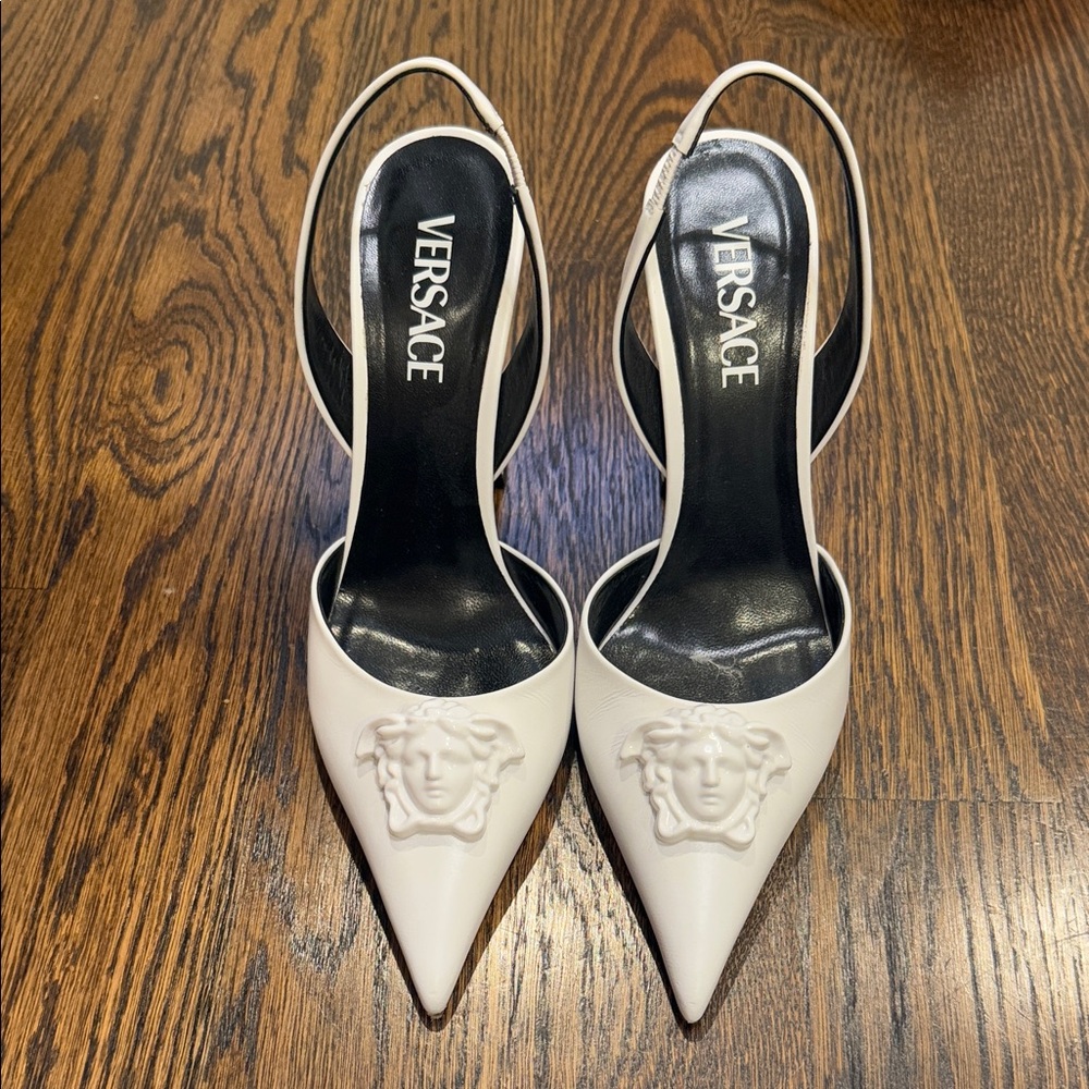 Versace White Slingback Heels